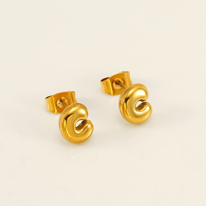 1 Pair Simple Series Elegant Letter C Titanium Steel  Gold Color Women's Stud Earrings 